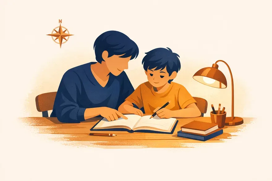 Parent et enfant pendant les devoirs